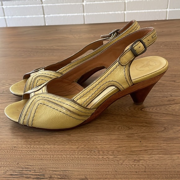 Frye Leather Slingback Sandals; Yellow - Picture 2 of 5